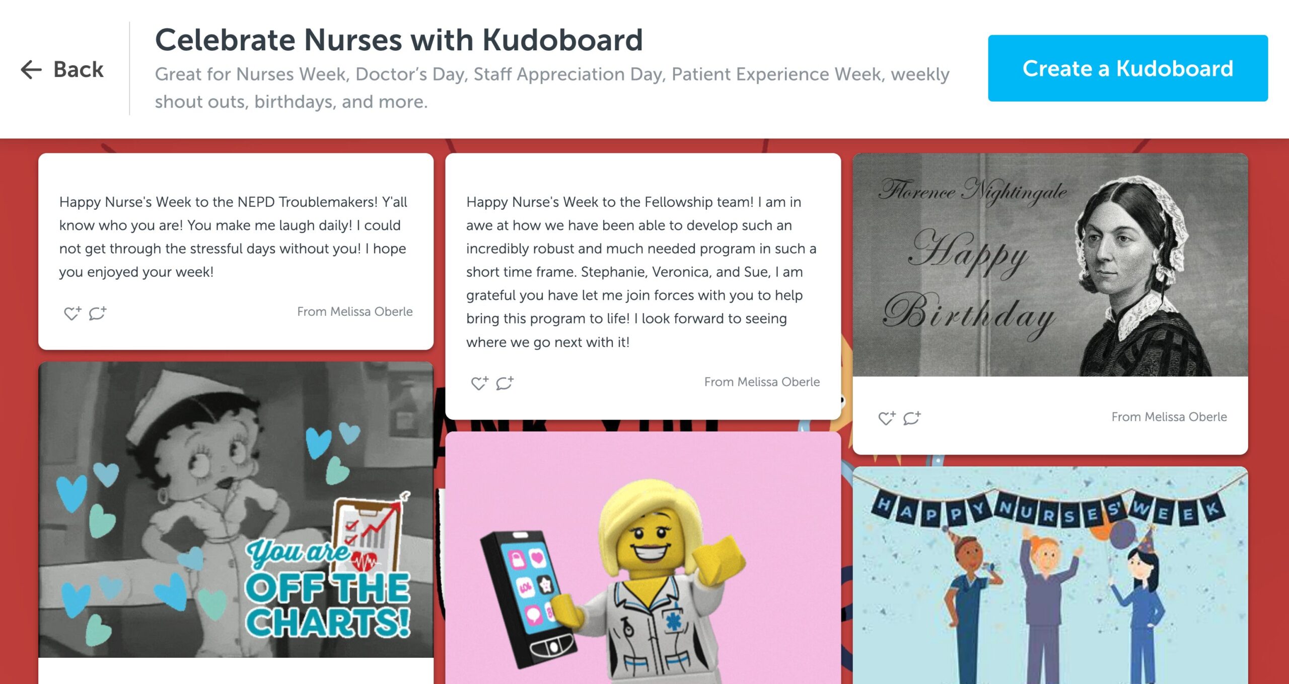 Example of a powerful Kudoboard celebrating nurses day 2025